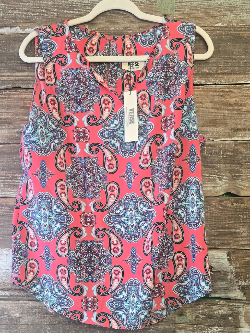 Verse Coral Paisley Sleeveless Top, Size XL, NWT